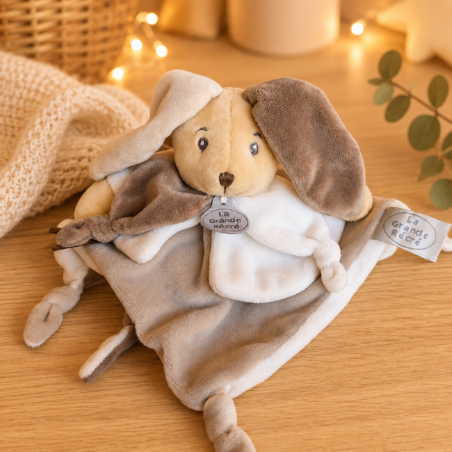 Doudou lapin Doudou Nature blanc beige et écru de 20 cm