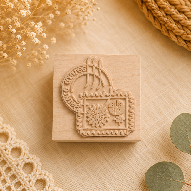 Tampon Aladine en bois avec motif Bonne Année en relief