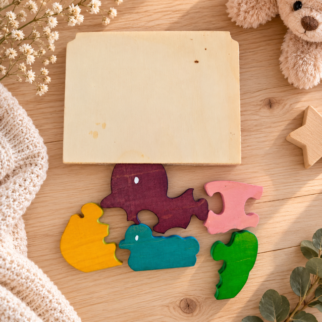 Dos du puzzle en bois animaux de seconde main