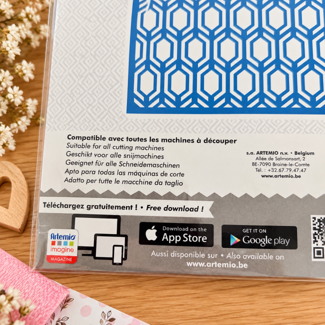 Matrice Artemio – compatibilité machines de découpe Dos de la matrice Artemio avec informations de compatibilité des machines