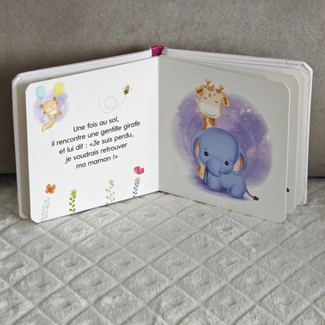 IPidrou retrouve sa maman – Pages illustrées du livre Pages intérieures du livre « Pidrou retrouve sa maman » avec illustrations colorées d’animaux.