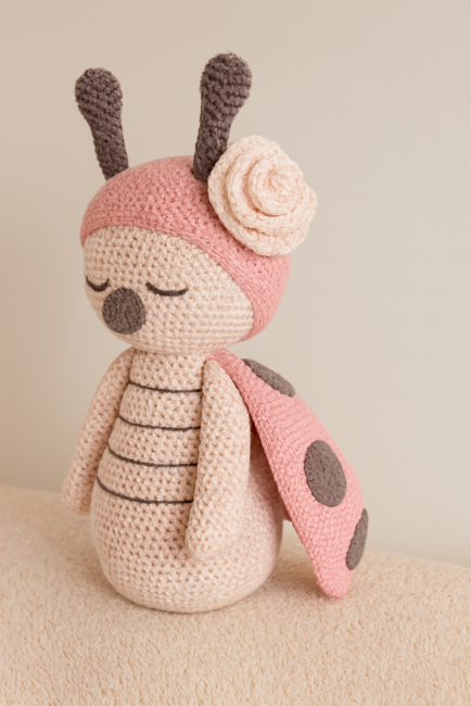 Cadeau de naissance coccinelle crochetée artisanale – Jouet doux et décoratif pour enfant