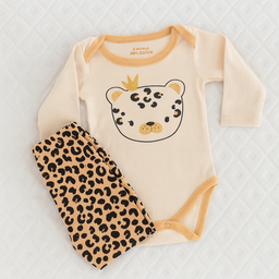 Ensemble bébé fille 6 mois en coton avec body imprimé léopard couronné et pantalon léopard