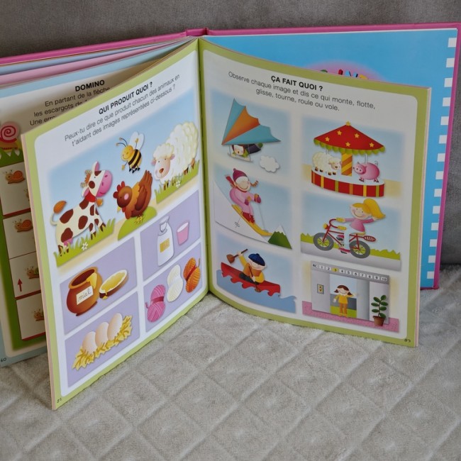 Pages intérieures du livre L’imagerie de l’éveil montrant activités et illustrations éducatives