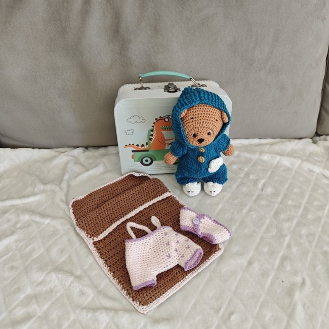 Tenue rose et violet artisanale pour ourson Doudou crocheté avec vêtements interchangeables faits main