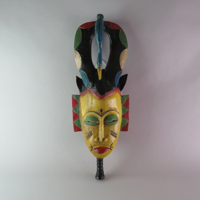 Vintage African yellow wooden mask - Gouro - Ivory Coast