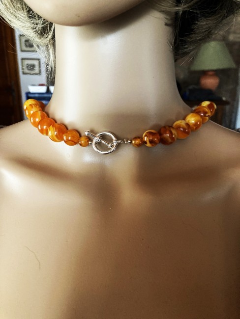 RARE Ambre glands fossilisés 20/22mm jaune marron et perles de 14mm superbe collier 57 cm bijou femme, collier ambre, bracelet ambre, boucles oreilles ambre, collier femme, Ambre bijoux marie c