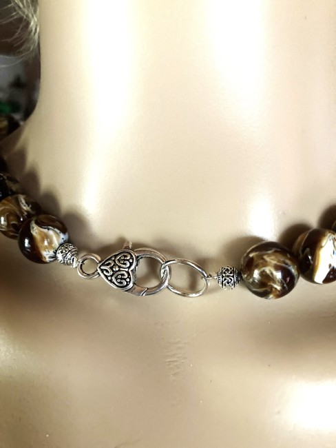 Ambre brun/blanc très marbré et ambre blanc collier long 56 cm perles de 14mm Bijou femme, collier femme bracelet, boucles oreilles, Ambre Bijoux marie c