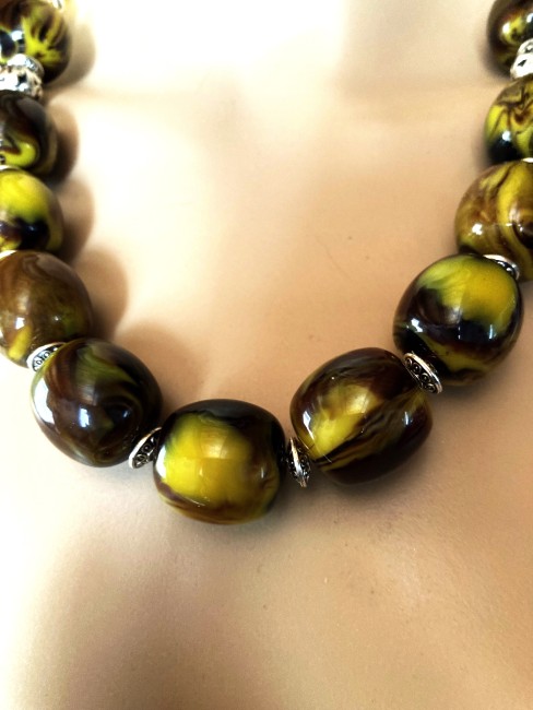 Ambre jaune et ambre marron/jaune très marbré collier 57 cm grosses perles de 20mm et 14mm Bijou femme, ambre Bijoux marie c