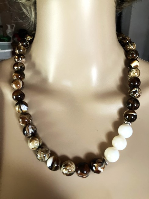 Ambre brun/blanc très marbré et ambre blanc collier long 56 cm, perles de 12mm Bijou femme, collier ambre, bracelet ambre, boucles oreilles ambre, collier femme, Ambre Bijoux marie c