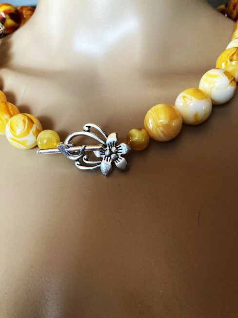 Ambre marbré orange/jaune et ambre jaune superbe collier long 58 cm grosses perles bijou femme, collier ambre, bracelet ambre, boucles oreilles ambre, Ambre bijoux marie c