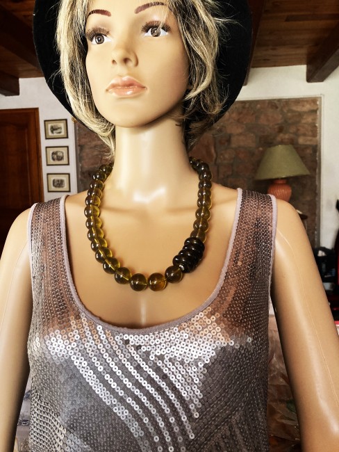 Ambre vert clair superbe collier long 62 cm grosses perles de 18mm, perles donuts de 22mm Bijou femme, Ambre Bijoux marie c