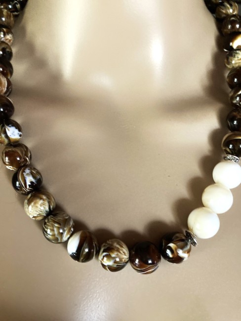 Ambre brun/blanc très marbré et ambre blanc collier long 56 cm, perles de 12mm Bijou femme, collier ambre, bracelet ambre, boucles oreilles ambre, collier femme, Ambre Bijoux marie c