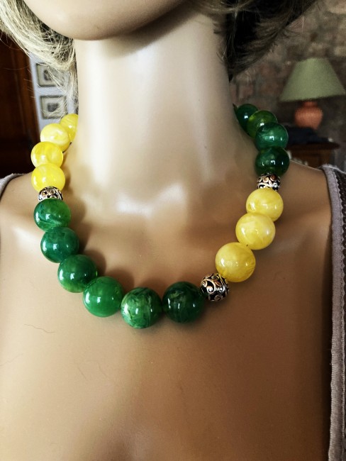 Bijou ambre, collier femme, bijoux gemme, collier ambre, ambre véritable, collier grosse perle en ambre, collier ambre jaune clair et vert