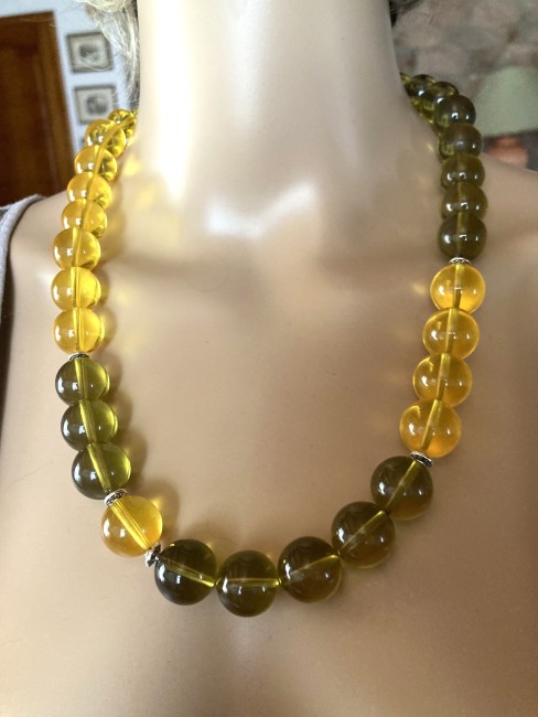 Ambre vert clair et ambre miel clair collier 60 cm perles de 16mm, Bijou femme, Ambre Bijoux marie c