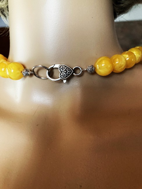 Ambre jaune et ambre marron/jaune très marbré collier 57 cm grosses perles de 20mm et 14mm Bijou femme, ambre Bijoux marie c