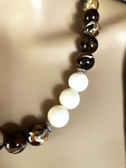 Ambre brun/blanc très marbré et ambre blanc collier long 56 cm, perles de 12mm Bijou femme, collier ambre, bracelet ambre, boucles oreilles ambre, collier femme, Ambre Bijoux marie c