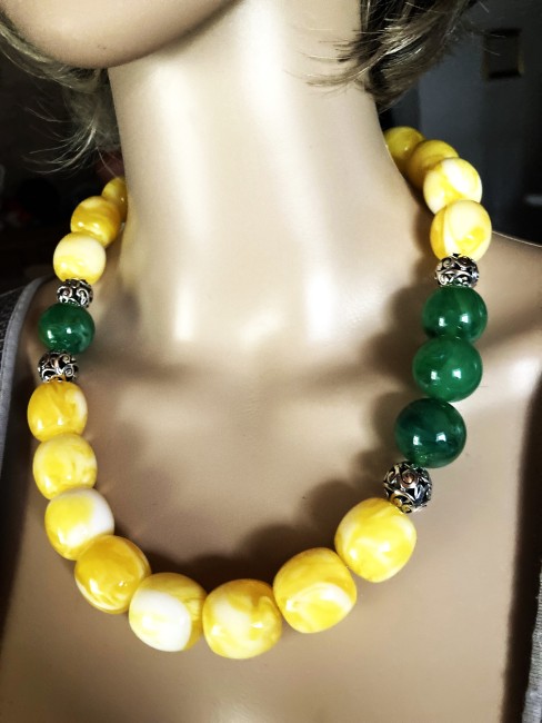 Bijou ambre, collier femme, bijoux gemme, collier ambre, ambre véritable, collier grosse perle en ambre, collier ambre jaune clair et verte