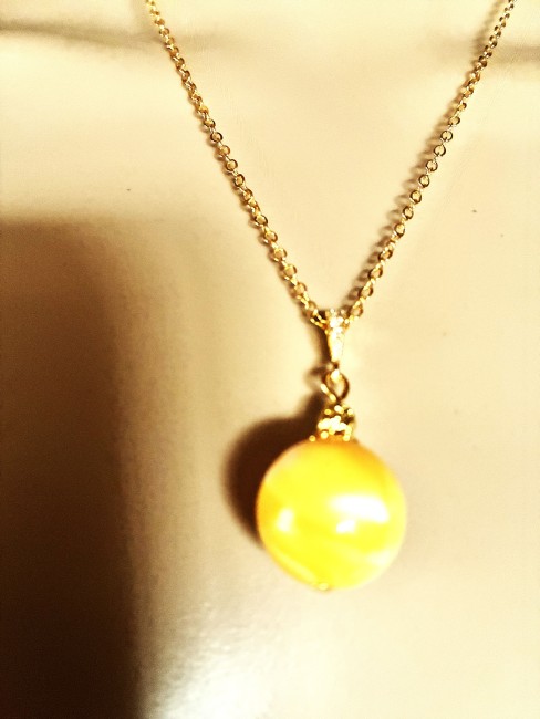 Ambre jaune pendentif perle ronde 18mm collier chaîne 50 cm en acier inoxydable doré bijou femme homme, collier ambre, bracelet ambre, boucles oreilles ambre, ambre véritable, bijoux marie c