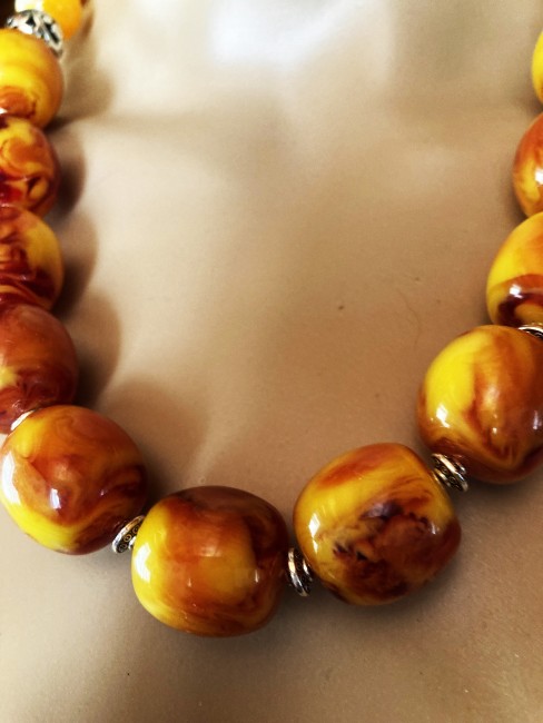 Ambre marbré orange/jaune et ambre jaune superbe collier long 58 cm grosses perles bijou femme, collier ambre, bracelet ambre, boucles oreilles ambre, Ambre bijoux marie c