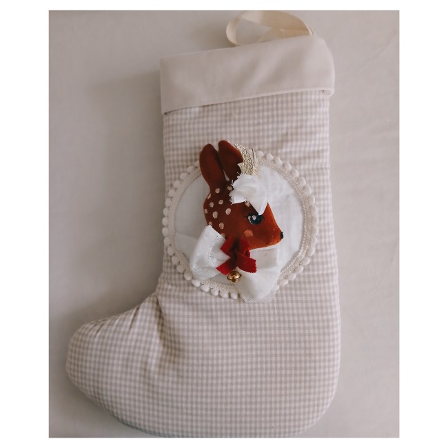 Botte de Noël vichy beige médaillon animal