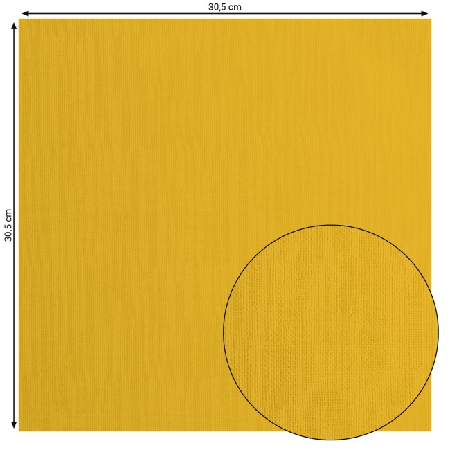 Cardstock texturé Florence Bee 009, format 30,5 x 30,5 cm et gros plan sur le grain toilé
