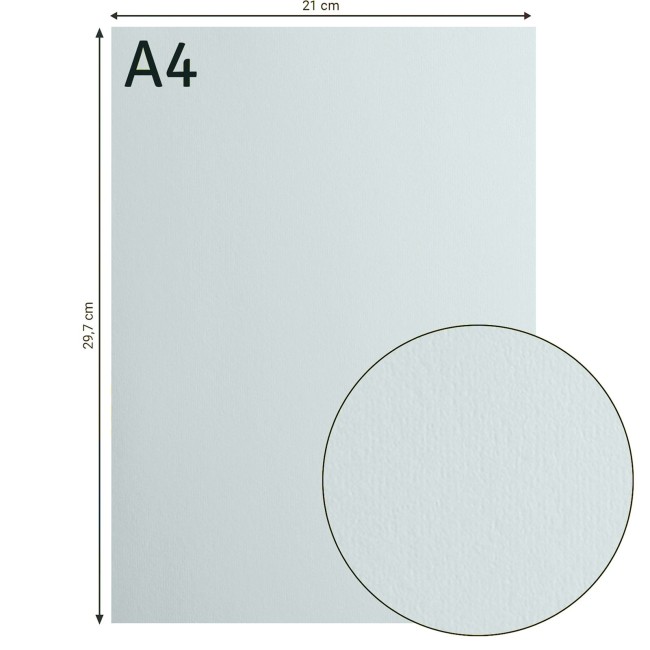 Cardstock lisse Florence A4 Air 043, format 21 x 29,7 cm et gros plan sur la surface lisse