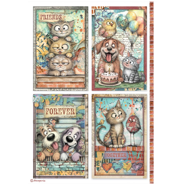 Papier de riz A4 Furry Friends 2 cards Stamperia