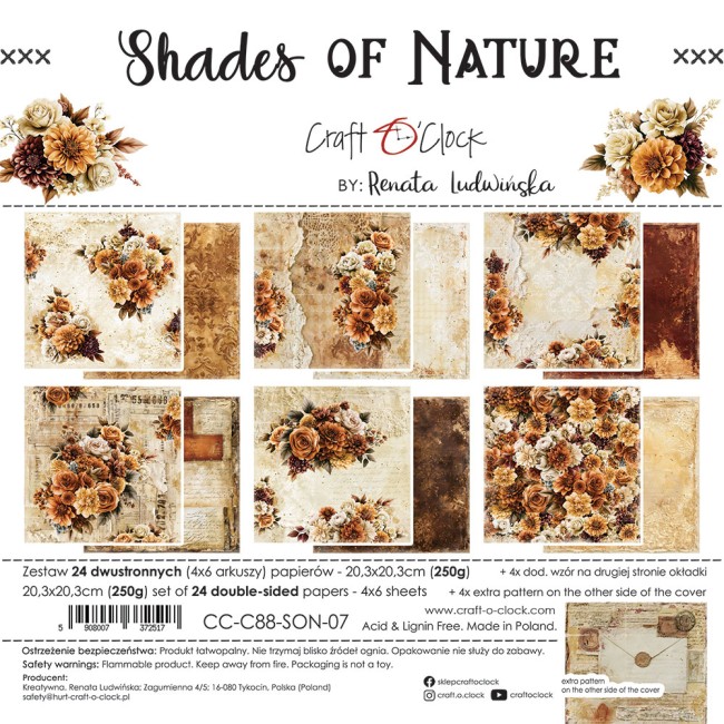 Papier scrapbooking Shades of Nature 20,3x20,3 cm assortiment Craft o Clock - planche 1