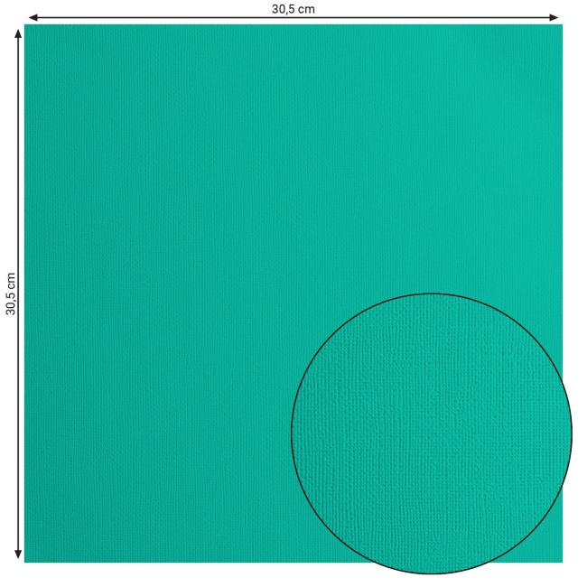 Cardstock texturé Florence Spa 060, format 30,5 x 30,5 cm et gros plan sur le grain toilé