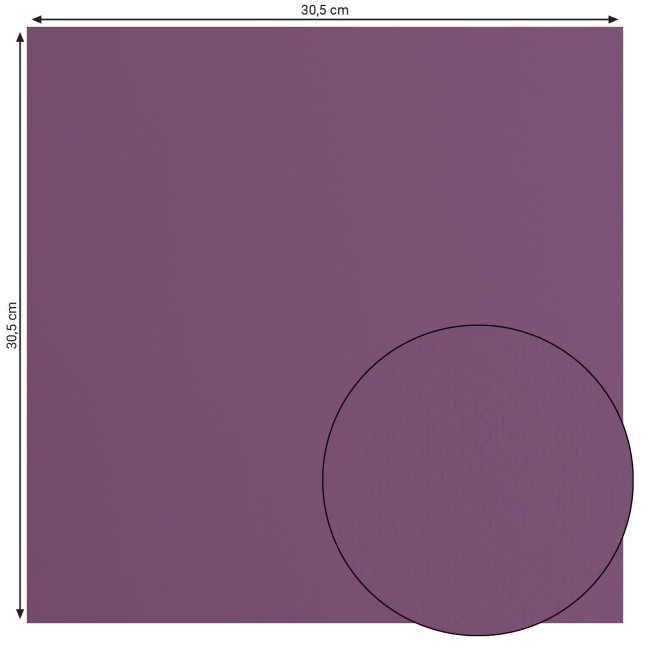 Florence • Cardstock lisse 30x30 Clematis 040 — format et surface Cardstock lisse Florence Clematis 040, format 30,5 x 30,5 cm et gros plan sur la surface lisse