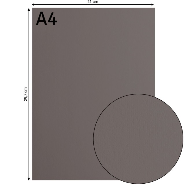 Florence • Cardstock lisse A4 Concrete 087 — format et surface Cardstock lisse Florence A4 Concrete 087, format 21 x 29,7 cm et gros plan sur la surface lisse