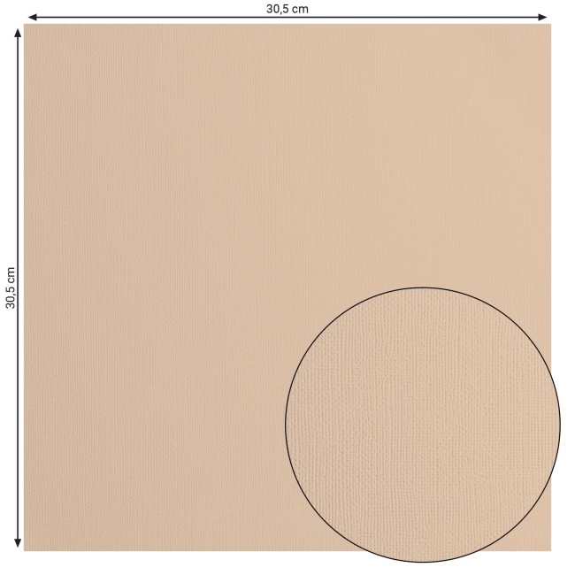Cardstock texturé Florence Parchment 001, format 30,5 x 30,5 cm et gros plan sur le grain toilé