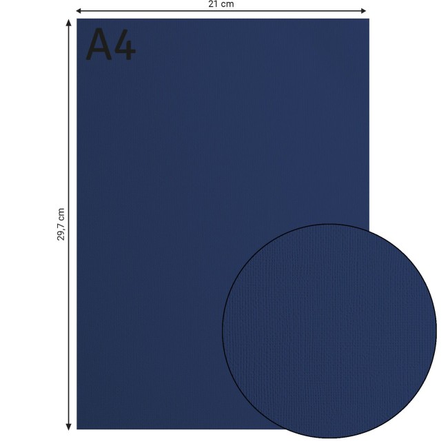 Cardstock texturé Florence A4 Maritime 054, format 21 x 29,7 cm et gros plan sur le grain toilé