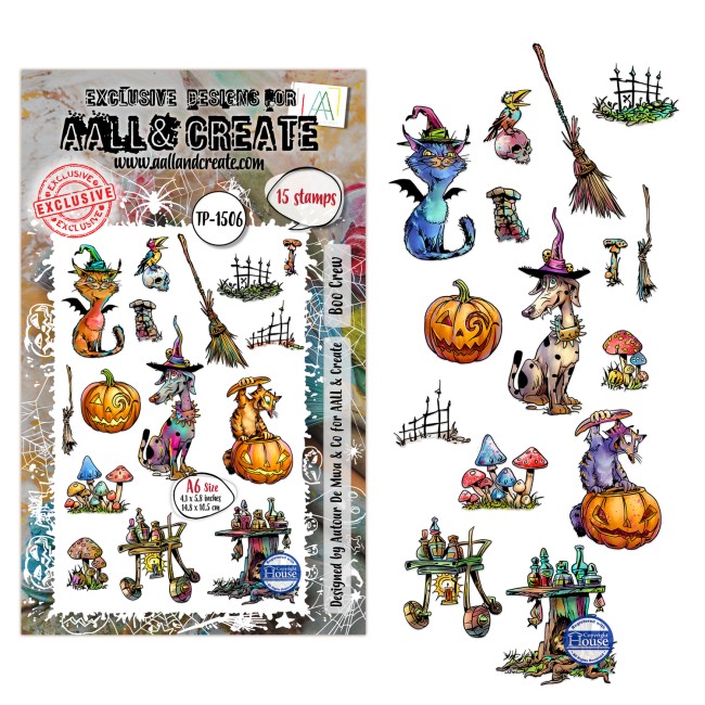 Tampons transparents A6 Aall & Create Whispers of Halloween Boo Crew par Autour De Mwa & Co, animaux costumés d'Halloween