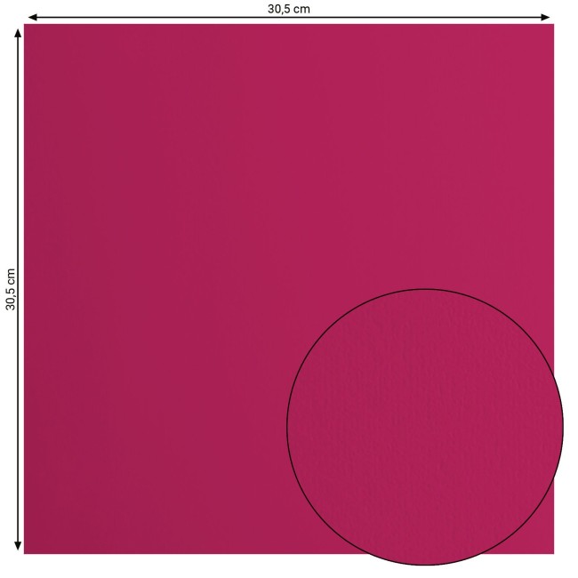 Cardstock lisse Florence Blackberry 025, format 30,5 x 30,5 cm et gros plan sur la surface lisse
