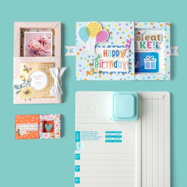 Boîtes-cadres et pochettes réalisées avec la planche Shadow Box