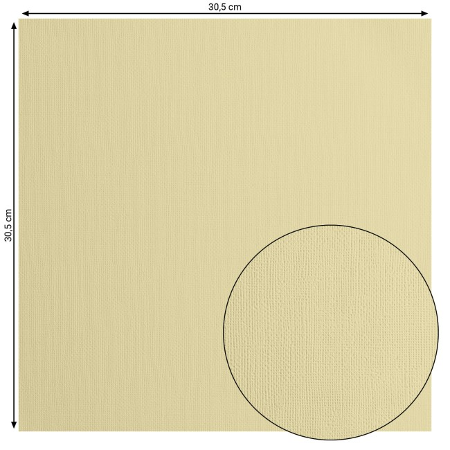 Cardstock texturé Florence Pudding 080, format 30,5 x 30,5 cm et gros plan sur le grain toilé