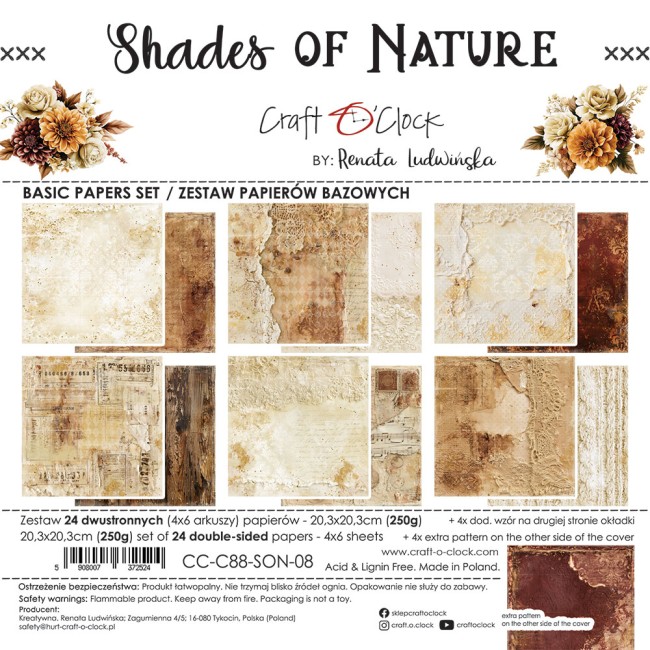 Papier scrapbooking Shades of Nature 20,3x20,3 cm assortiment Craft o Clock - planche 8