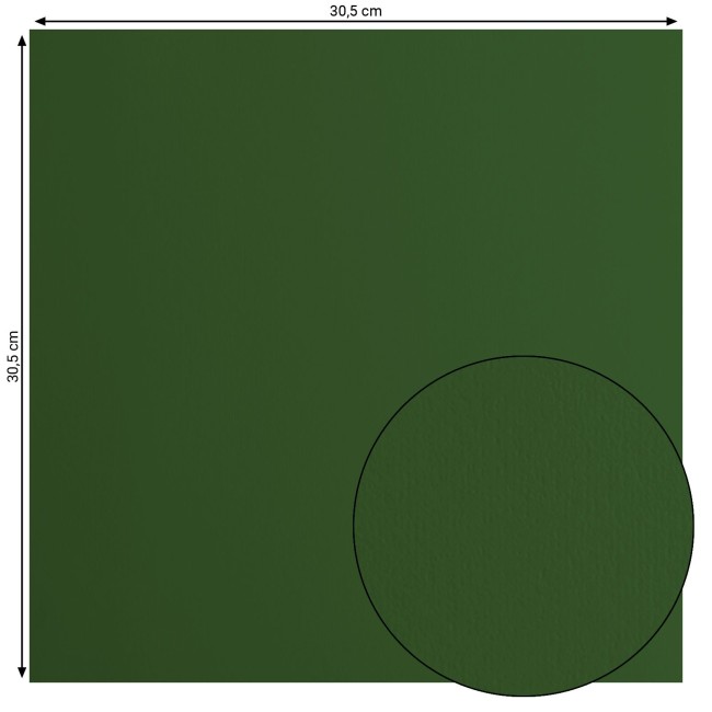 Cardstock lisse Florence Pine 078, format 30,5 x 30,5 cm et gros plan sur la surface lisse