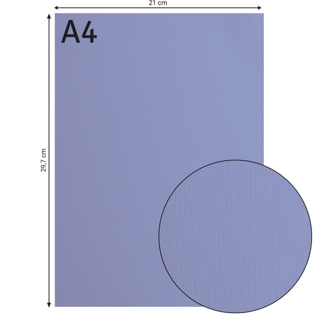 Cardstock texturé Florence A4 Steel 052, format 21 x 29,7 cm et gros plan sur le grain toilé