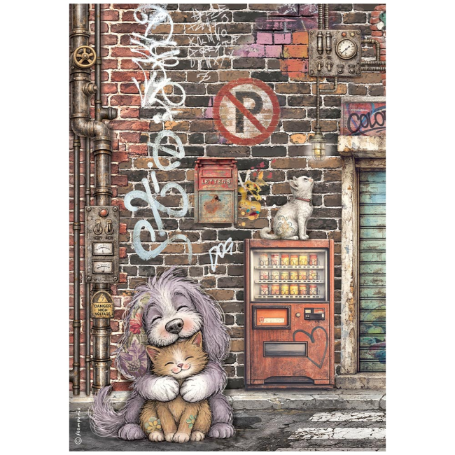 Papier de riz A4 Furry Friends 2 cat and dog Stamperia