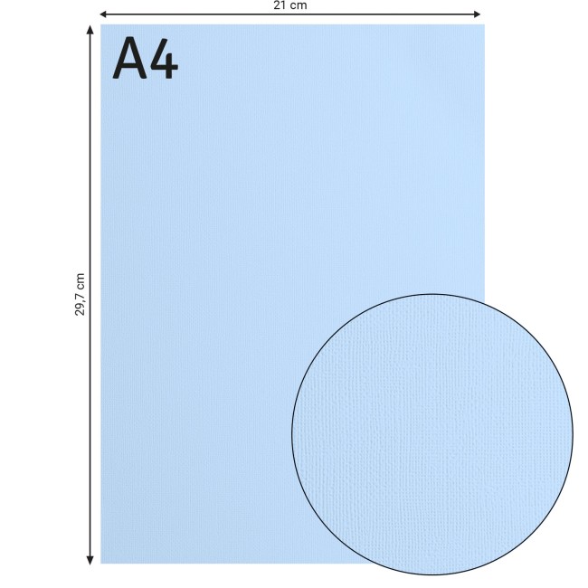 Cardstock texturé Florence A4 Water 047, format 21 x 29,7 cm et gros plan sur le grain toilé