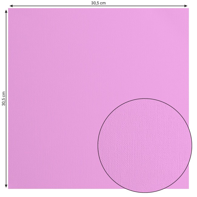 Florence • Cardstock texturé 30x30 Hydrangea 035 — format et texture Cardstock texturé Florence Hydrangea 035, format 30,5 x 30,5 cm et gros plan sur le grain toilé