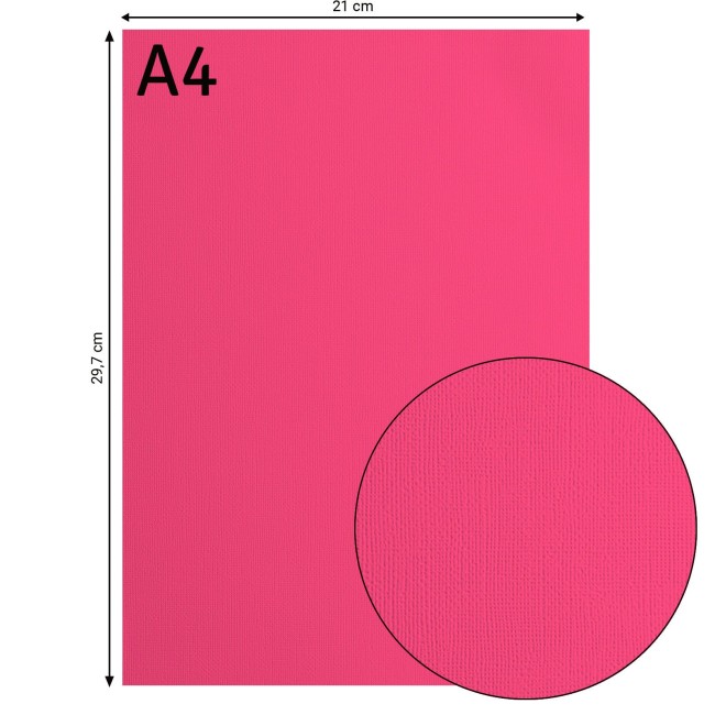 Cardstock texturé Florence A4 Cupid 023, format 21 x 29,7 cm et gros plan sur le grain toilé