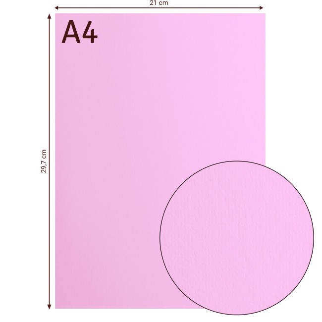 Cardstock lisse Florence A4 Lilac 033, format 21 x 29,7 cm et gros plan sur la surface lisse