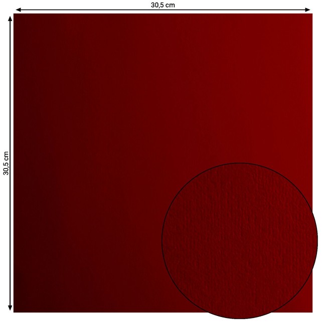 Florence • Cardstock lisse 30x30 Ruby 031 — format et surface Cardstock lisse Florence Ruby 031, format 30,5 x 30,5 cm et gros plan sur la surface lisse