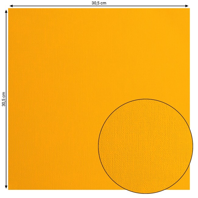 Cardstock texturé Florence Apricot 011, format 30,5 x 30,5 cm et gros plan sur le grain toilé