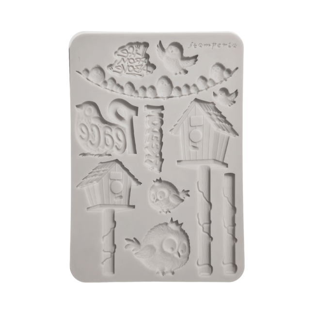 Moule Stamperia Silicone A5 Furry Friends 2 birds