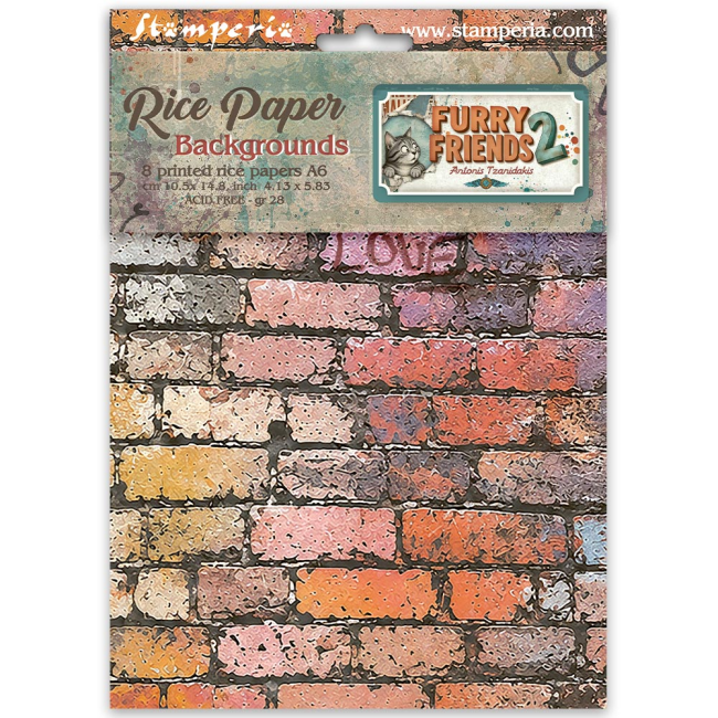 Papier de riz A6 backgrounds - Furry Friends 2 8pcs Stamperia
